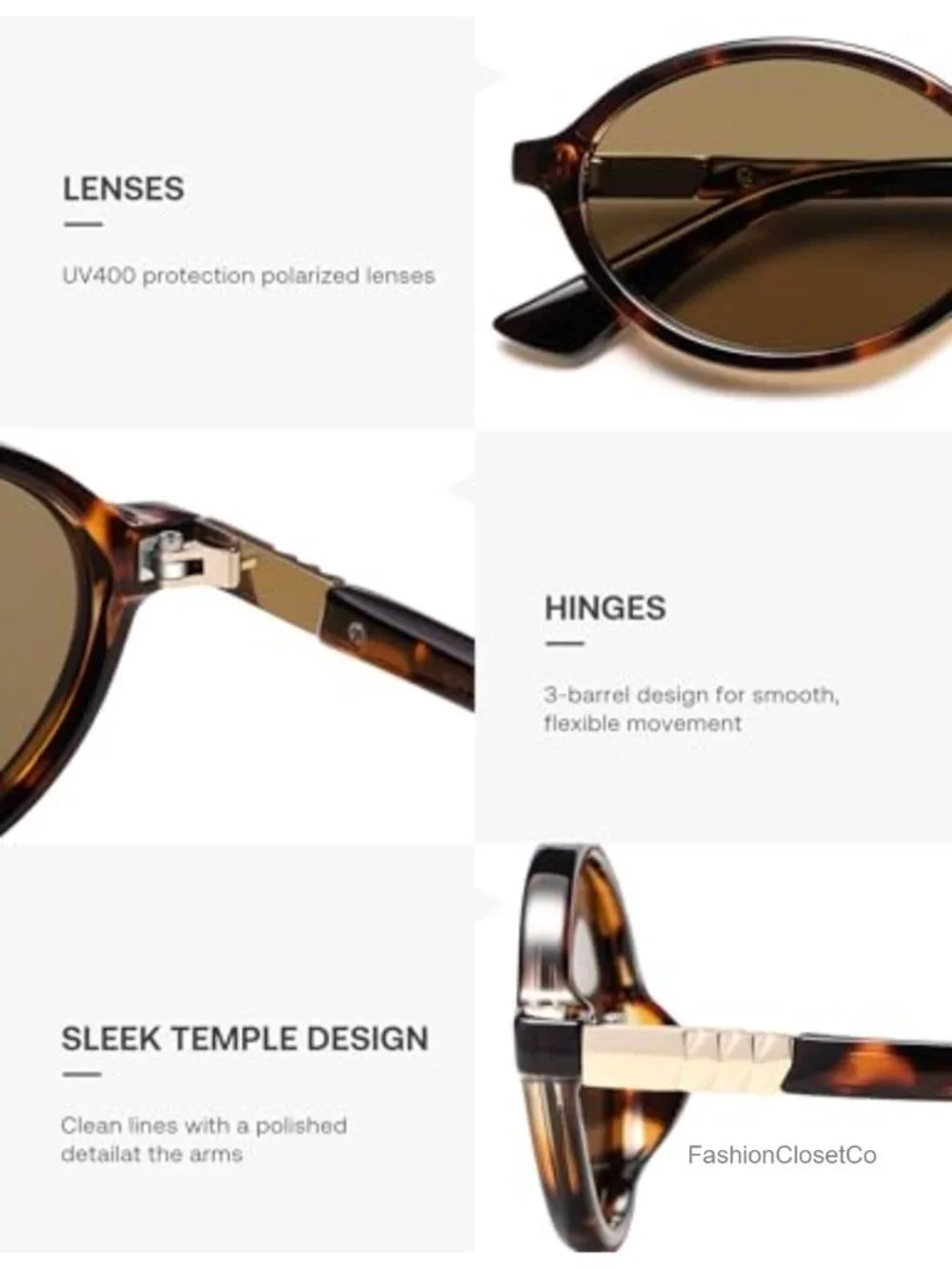 Retro Oval Polarized Sunglasses with UV400 Protection